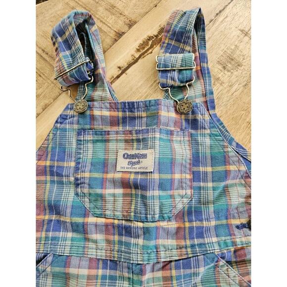 Oshkosh B'Gosh Vintage Plaid Overall Shorts Youth Size 4T 100% Cotton - Picture 4 of 8